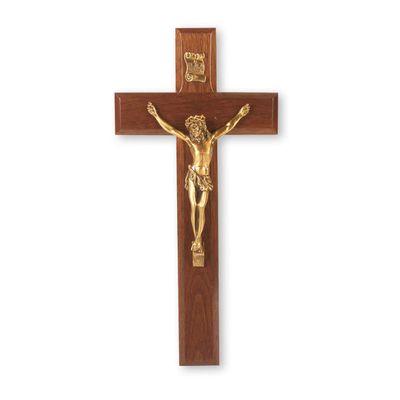 10" Walnut Crucifix W/Museum Gold Corpus