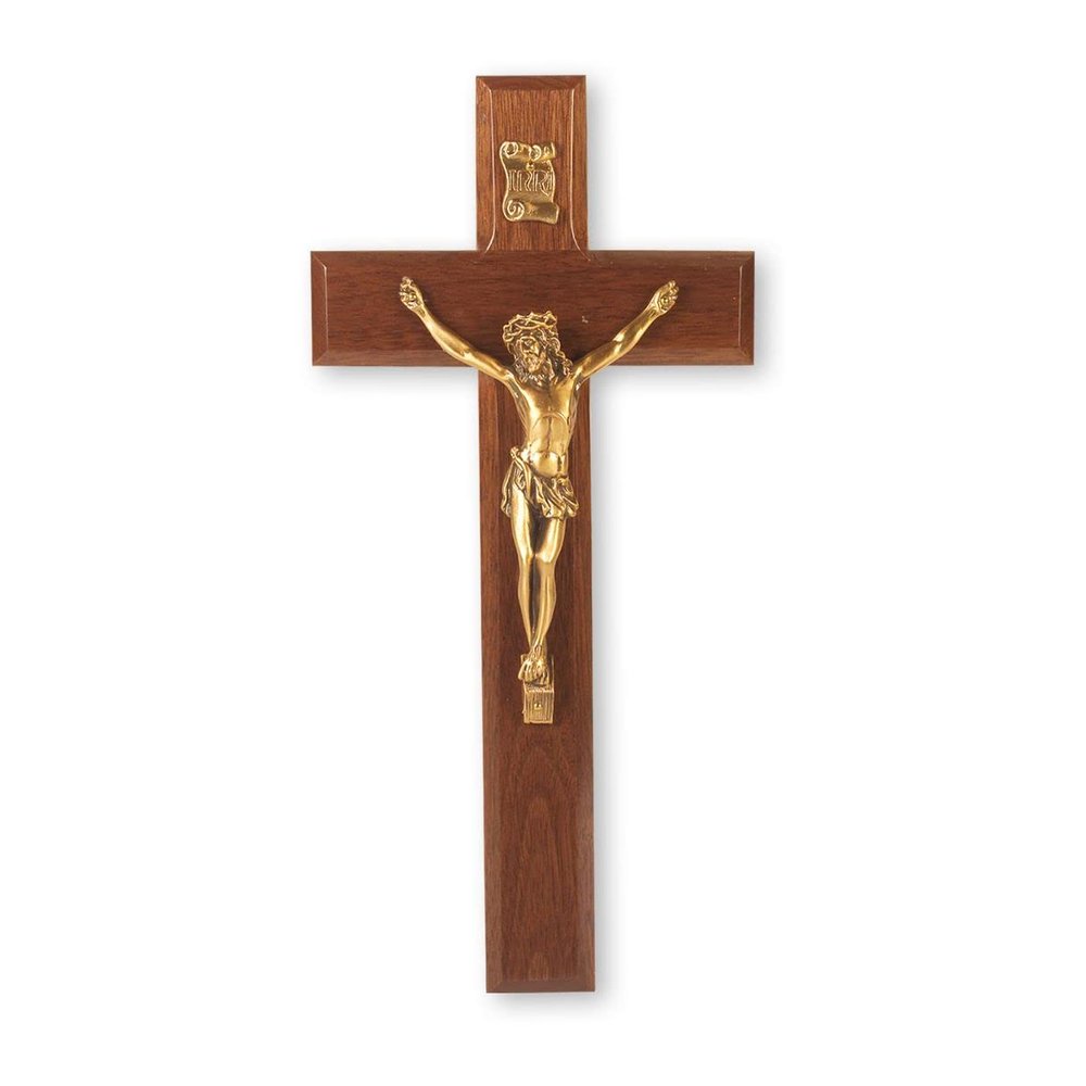 10" Walnut Crucifix W/Museum Gold Corpus