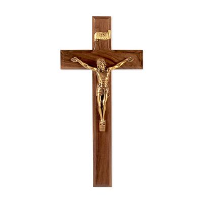 11" Walnut Cross W/Museum Gold Corpus