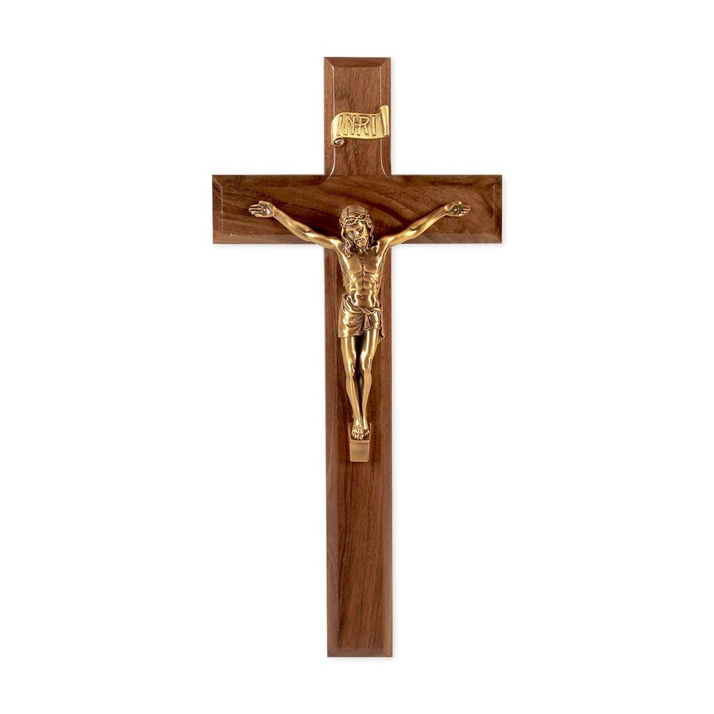 11" Walnut Cross W/Museum Gold Corpus