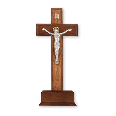10" Walnut Standing Crucifix W/Salerni Silver Corpus