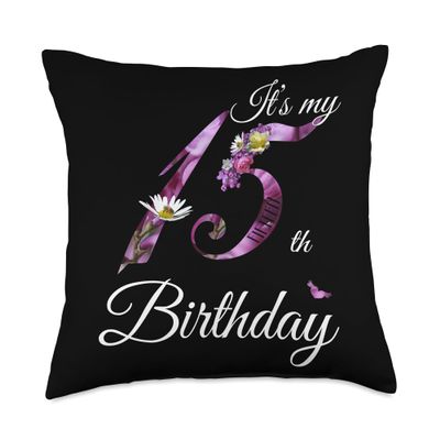 15 Year Old Shirt Floral 2010 It's My 15th Birthday Gift Throw Pillow