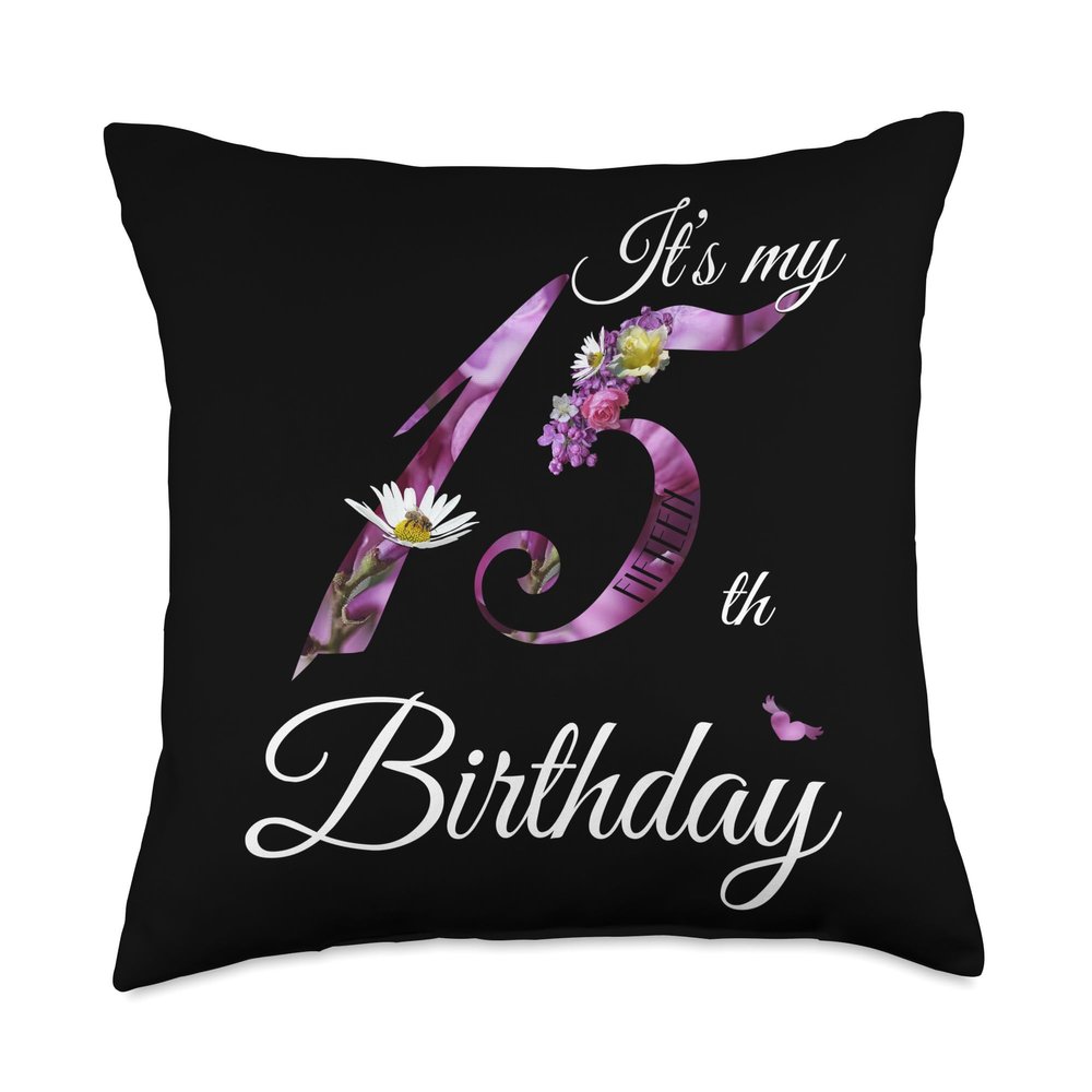 15 Year Old Shirt Floral 2010 It's My 15th Birthday Gift Throw Pillow