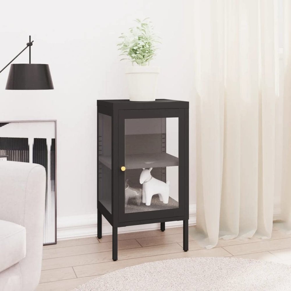 ZQQLVOO Storage Cabinet, Freestanding Floor Cabinet, Display Cabinet with Doors, for Living Room, Office, Garage, Home, Sideboard Black 15"x13.8"x27.6" Steel and Glass