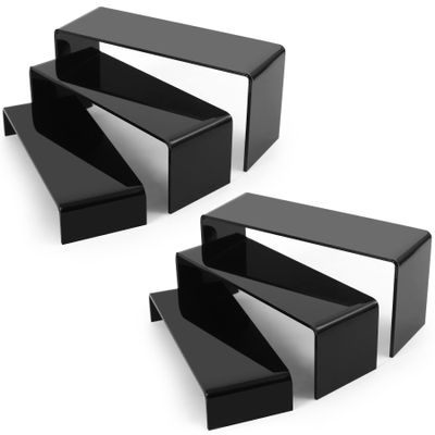 Goabroa Black Acrylic Display Risers, 3 Tiers 2 Set (6 Pcs) Acrylic Shelves Organizer Display Stand, Conutertop Desktop Stands for Decoration and Organizer