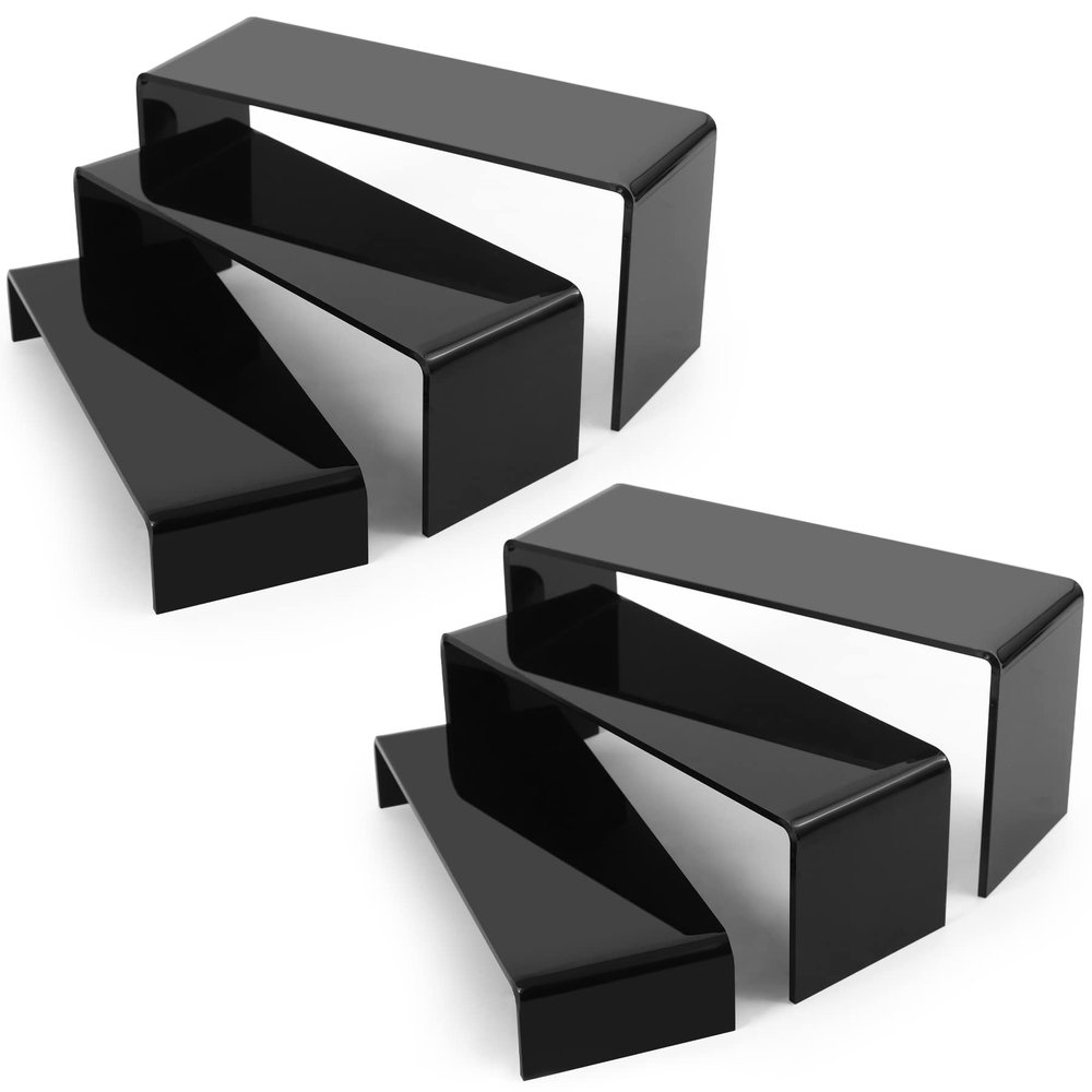 Goabroa Black Acrylic Display Risers, 3 Tiers 2 Set (6 Pcs) Acrylic Shelves Organizer Display Stand, Conutertop Desktop Stands for Decoration and Organizer