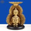 11" Double Face Buddha with Candle Holder on Wooden Base - Brass view 1