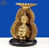 11" Double Face Buddha with Candle Holder on Wooden Base - Brass view 2
