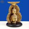 11" Double Face Buddha with Candle Holder on Wooden Base - Brass view 3