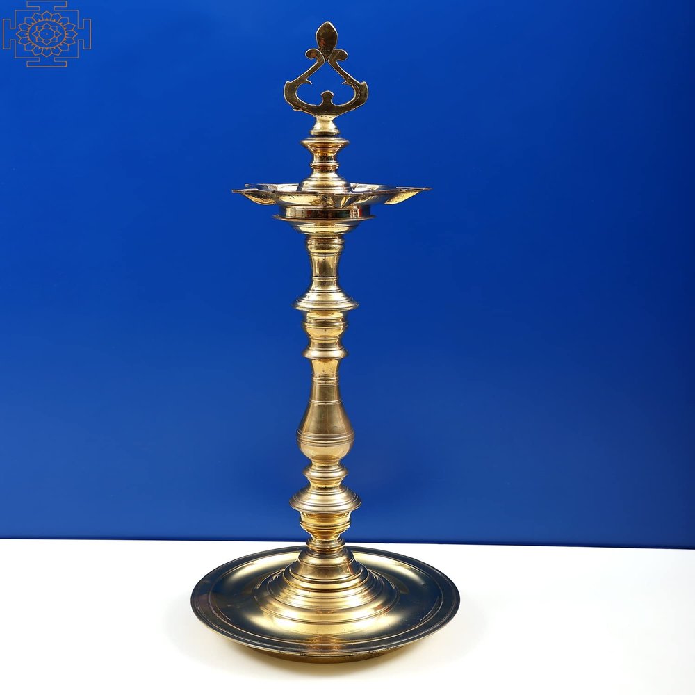 Exotic India 11" Brass Five Wick Lamp - Brass