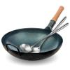 YOSUKATA Blue Round Bottom Wok Pan  14" Woks and Stir Fry Pans + 17 Wok Spatula and Ladle - Set of 2 Heat-Resistant Wok Tools view 1