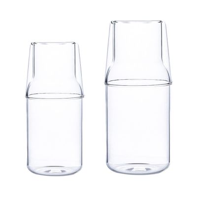 2Pcs Bedside Water Carafe Set with Cup Tumbler for Bedroom Nightstand, Water Pitcher And Cup Night Set, Glass Mouthwash Bottle for Bathroom, Clear Juice Water Pitcher, 360ml+500ml