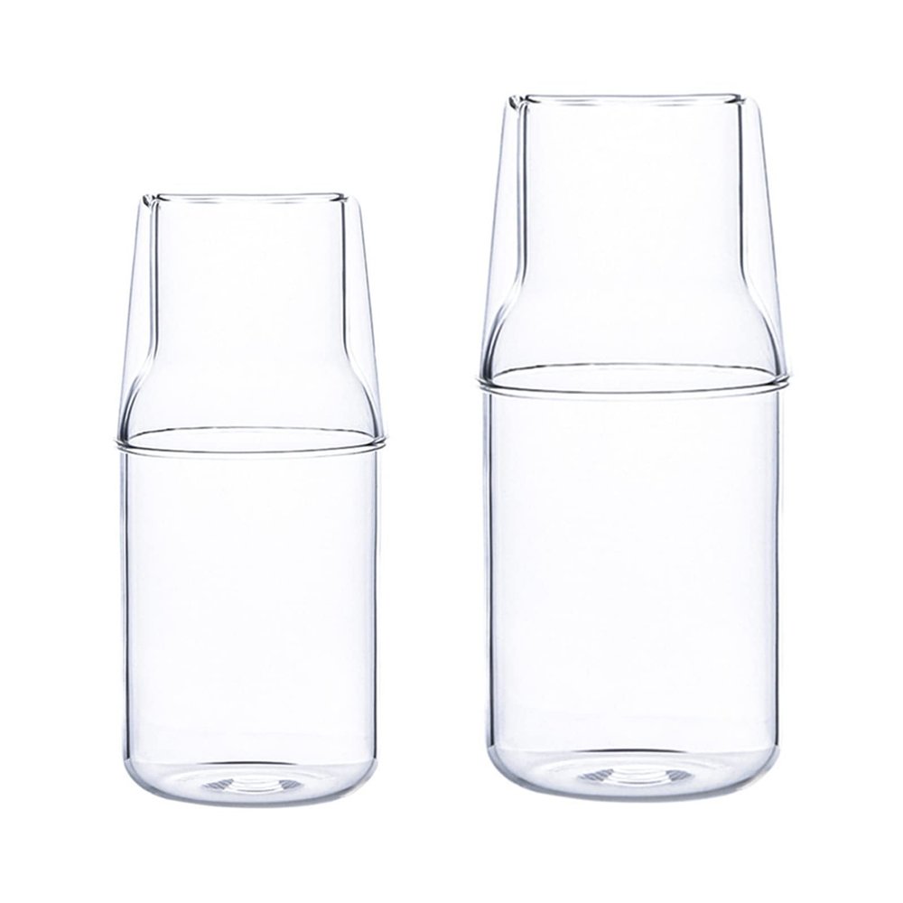 2Pcs Bedside Water Carafe Set with Cup Tumbler for Bedroom Nightstand, Water Pitcher And Cup Night Set, Glass Mouthwash Bottle for Bathroom, Clear Juice Water Pitcher, 360ml+500ml
