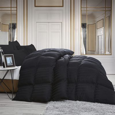 Luxurious King/California King Size Goose Down Feather Fiber Comforter Duvet Insert, Ultra-Soft 100% Egyptian Cotton Cover, 70 oz. Fill Weight, All-Season Black Stripe Comforter