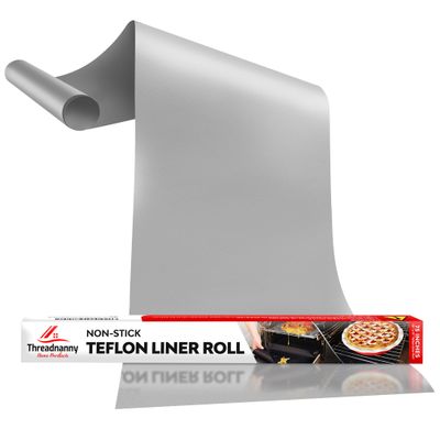 Silver Teflon Liner Roll for Ovens, Stovetops & Grills (75 x 17) - Cut to Custom Fit - Versatile Non-Stick Teflon Mat, Can Use As Oven Liner, Grill Mat, Stovetop Cover, Baking Sheet, etc.
