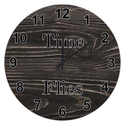 UFunhome Round Wooden Clock for Living Room/Office/Home/Kitchen Time Flies Clock Retro Wood Grain Battery Operated Non Ticking Silent Wooden Clock Easy to Read Retirement Gift 10-Inch