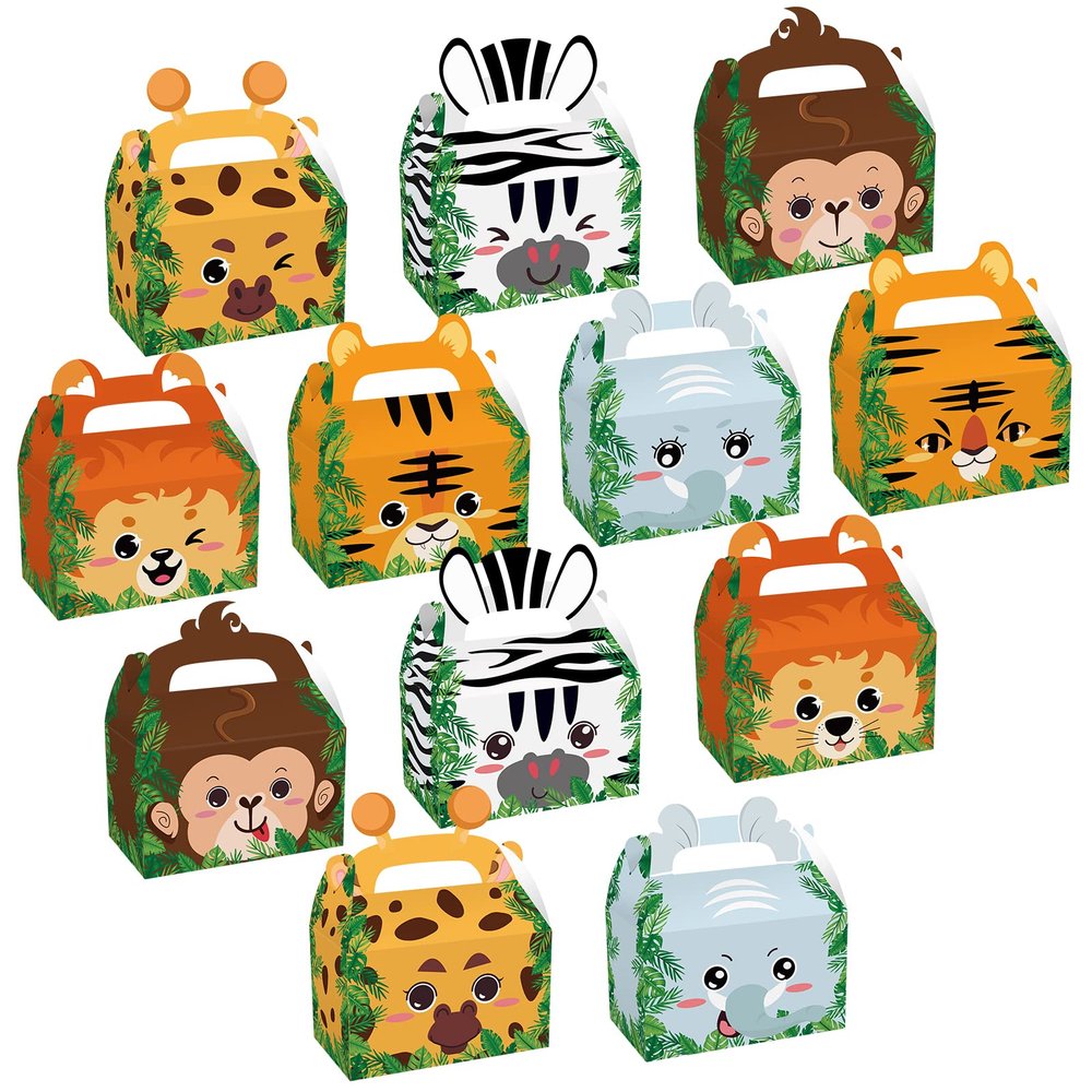 Cieovo 24 Pack Safari Animals Party Favor Cardboard Treat Box Zoo Animals Party Gift Boxes Children Birthday Party Goody Bags Treat Boxes for Jungle Theme Boys Girls Kids Birthday Baby Shower Supplies