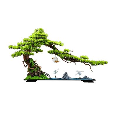Artificial Plants Artificial Bonsai Tree Chinese Simulation Tree White Ceramic Crane Ceramic Rockery and Blue Fine Sand Used for Living Room and Office Decoration Bonsai Pine Tree
