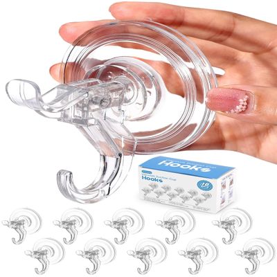 Antimbee Suction Cup Hooks, 10 Pack Reusable Suction Cup Hangers, Removable Small Suction Cups with 2 Hooks for Shower, Bathroom, Glass, Door, Windows, Kitchen, Up to 11 lbs on Smooth Surface