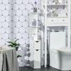 kleankin Tall Bathroom Storage Cabinet, Freestanding Linen Tower with 2 Open Shelves and 2 Door Cabinets, White view 2