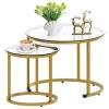 aboxoo Gold Nesting Coffee Table Set of 2, Small Glass Round Nesting Tables for Living Room Bedroom, Accent Tea Table with Metal Frame Modern Industrial Simple view 1