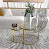 aboxoo Gold Nesting Coffee Table Set of 2, Small Glass Round Nesting Tables for Living Room Bedroom, Accent Tea Table with Metal Frame Modern Industrial Simple view 2