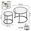 aboxoo Black Nesting Coffee Glass Table Set of 2, Metal Freme Side End Tables for Living Room Bedroom for Apartment Small Place Modern Industrial Simple, 23.6D x 23.6W x 17.7H in view 3