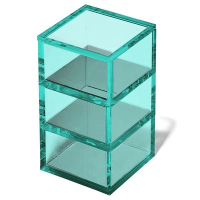 OfficeGoods 3-Tier Stackable Acrylic Holder- Stylish Desk Organizer and Storage for Office or Home Transparent Square Design, Green with Silver Metal Base