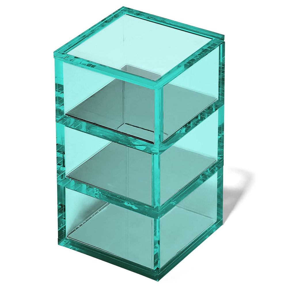 OfficeGoods 3-Tier Stackable Acrylic Holder- Stylish Desk Organizer and Storage for Office or Home Transparent Square Design, Green with Silver Metal Base