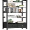 Furologee 6-Tier Bookshelf, Tall Bookcase with 2 Drawers Storage Organizer, Industrial Display Free Standing Shelf Units, Wood and Metal Storage Rack for Home Office, Bedroom, Black Oak view 1