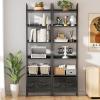 Furologee 6-Tier Bookshelf, Tall Bookcase with 2 Drawers Storage Organizer, Industrial Display Free Standing Shelf Units, Wood and Metal Storage Rack for Home Office, Bedroom, Black Oak view 2