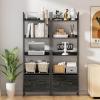 Furologee 5-Tier Bookshelf, Tall Bookcase with 2 Storage Drawers, Industrial Display Standing Shelf Units, Wood and Metal Storage Shelf for Living Room, Bedroom, Home Office, Black Oak view 2