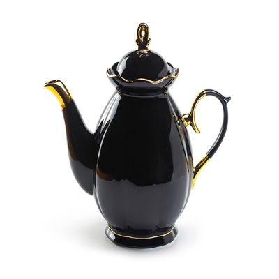 Black Gold Scallop Fine Porcelain Teapot