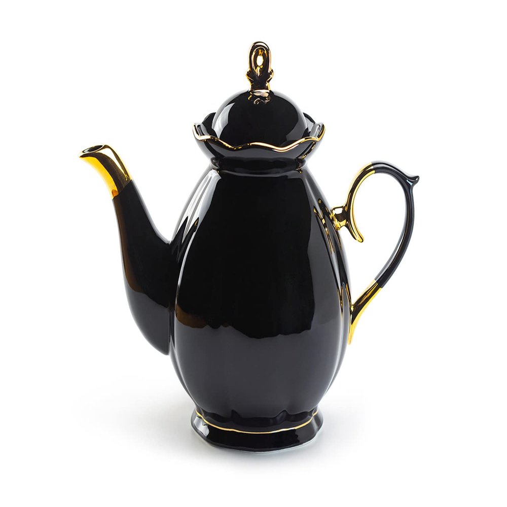 Black Gold Scallop Fine Porcelain Teapot