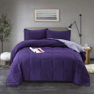 3 Piece 100% Egyptian Cotton with 1000 Thread Count Reversible Down Alternative Comforter Set Purple/Lilac - Corner Duvet Tabs  King/Cal-King Size (94104 Inch)