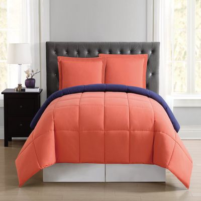 3 Piece 100% Egyptian Cotton with 1000 Thread Count Reversible Down Alternative Comforter Set Orange/Navy- Corner Duvet Tabs King/Cal-King Size (94104 Inch)
