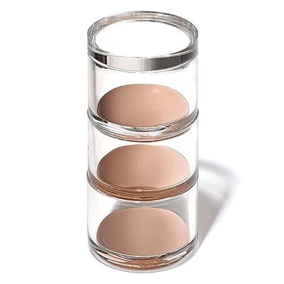 OfficeGoods 3-Tier Stackable Acrylic Holder- Stylish Desk Organizer and Storage for Office or Home Transparent Round Design with Rose Gold Metal Base