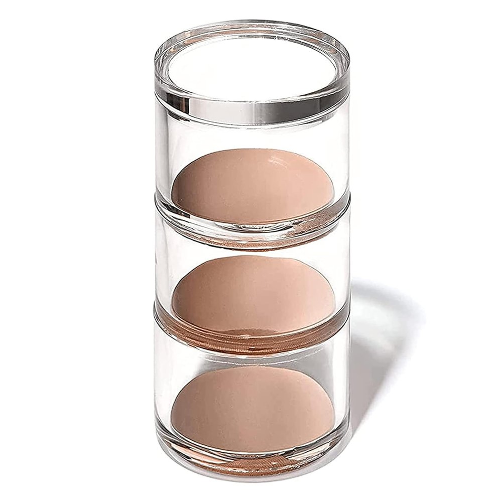 OfficeGoods 3-Tier Stackable Acrylic Holder- Stylish Desk Organizer and Storage for Office or Home Transparent Round Design with Rose Gold Metal Base