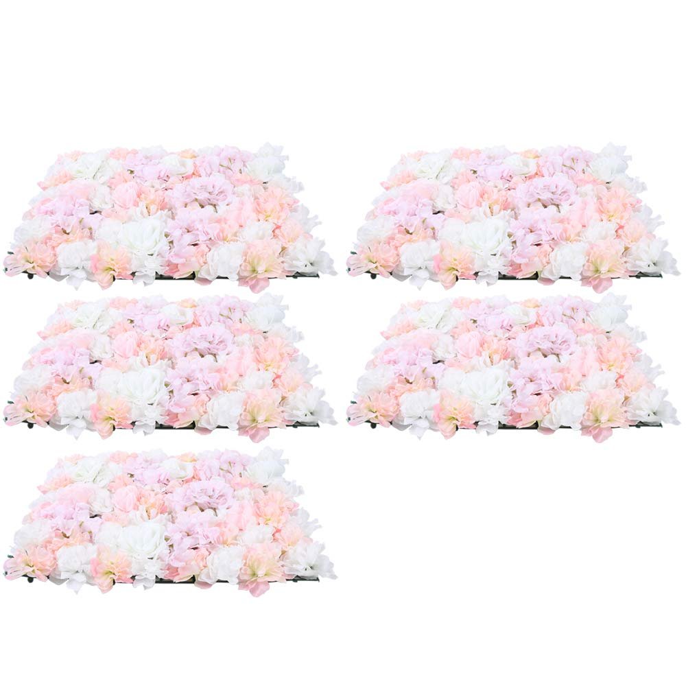 5PcsFlower Wall Panel Artificial Flower Wall Flower Wall Backdrop Artificial Flower Backdrop Artificial Party Wedding Decor Rose Romantic Flowers Panel Light Pink
