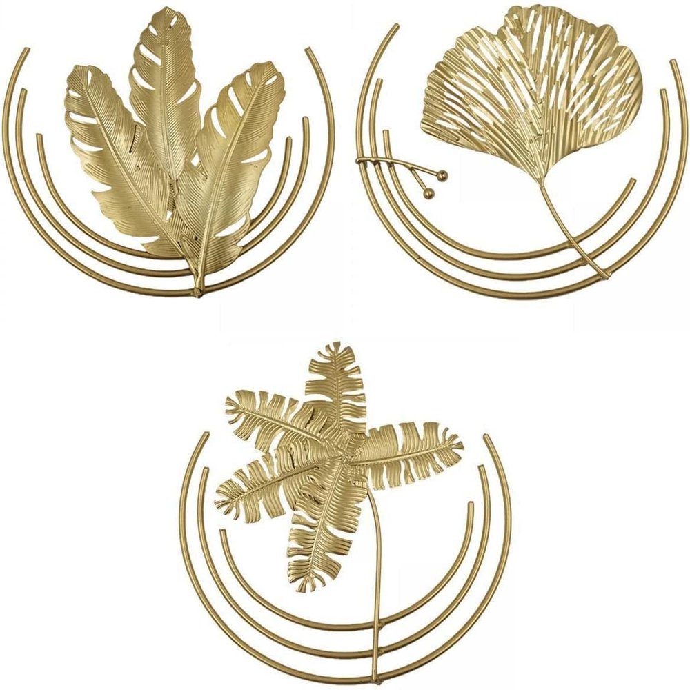 3-Pack Ginkgo Leaf Sculpture Metal Wall Mounted Leaves Shape Ornament for Home Office Living Room Decorations - Style A
