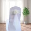 Pack of 50 Flower Chair Belt Spandex Stretch Chair Sashes Organza Ribbon Floral for Wedding Party Birthday Party Dance Party Celebration Chair Decoration Milk White view 2