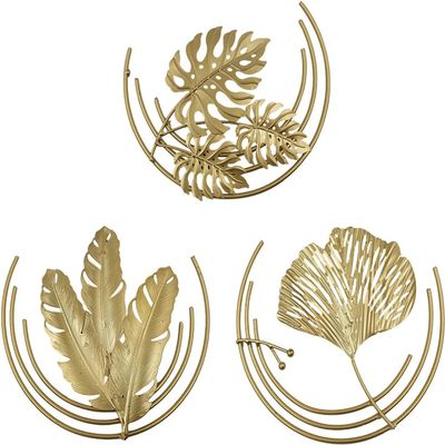 3pcs Ginkgo Leaf Sculpture Metal Wall Mounted Leaves Shape Ornament for Home Office Living Room Decorations - A