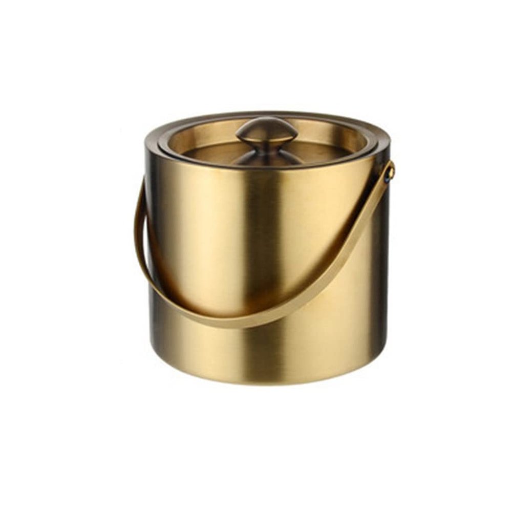 304 2L/3L Stainless Steel Ice Bucket Portable Double Wall Insulated with Lid Hotel wine Champagne whiskey Beverage beer tool 1pcs (Color : Black)