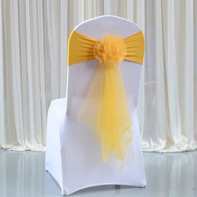 Pack of 20 Flower Chair Belt Spandex Stretch Chair Sashes Organza Ribbon Floral for Wedding Party Birthday Party Dance Party Celebration Chair Decoration Gold