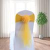 Pack of 20 Flower Chair Belt Spandex Stretch Chair Sashes Organza Ribbon Floral for Wedding Party Birthday Party Dance Party Celebration Chair Decoration Gold view 2