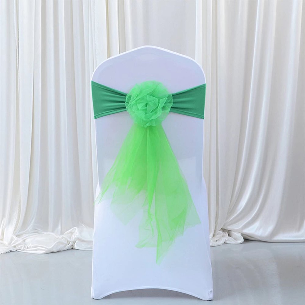 Pack of100 Flower Chair Belt Spandex Stretch Chair Sashes Organza Ribbon Floral for Wedding Party Birthday Party Dance Party Celebration Chair Decoration Green