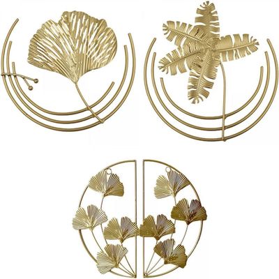 3-Pack Ginkgo Leaf Sculpture Metal Wall Mounted Leaves Shape Ornament for Home Office Living Room Decorations - Style B