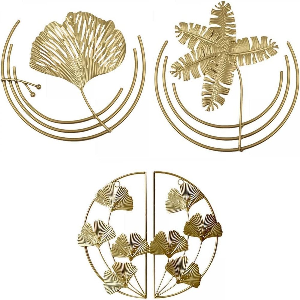 3-Pack Ginkgo Leaf Sculpture Metal Wall Mounted Leaves Shape Ornament for Home Office Living Room Decorations - Style B