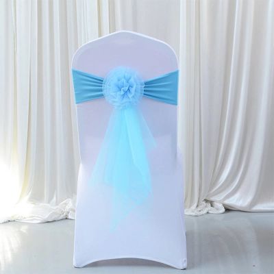 Pack of 20 Flower Chair Belt Spandex Stretch Chair Sashes Organza Ribbon Floral for Wedding Party Birthday Party Dance Party Celebration Chair Decoration Lake Blue