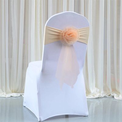 Pack of 20 Flower Chair Belt Spandex Stretch Chair Sashes Organza Ribbon Floral for Wedding Party Birthday Party Dance Party Celebration Chair Decoration Champagne